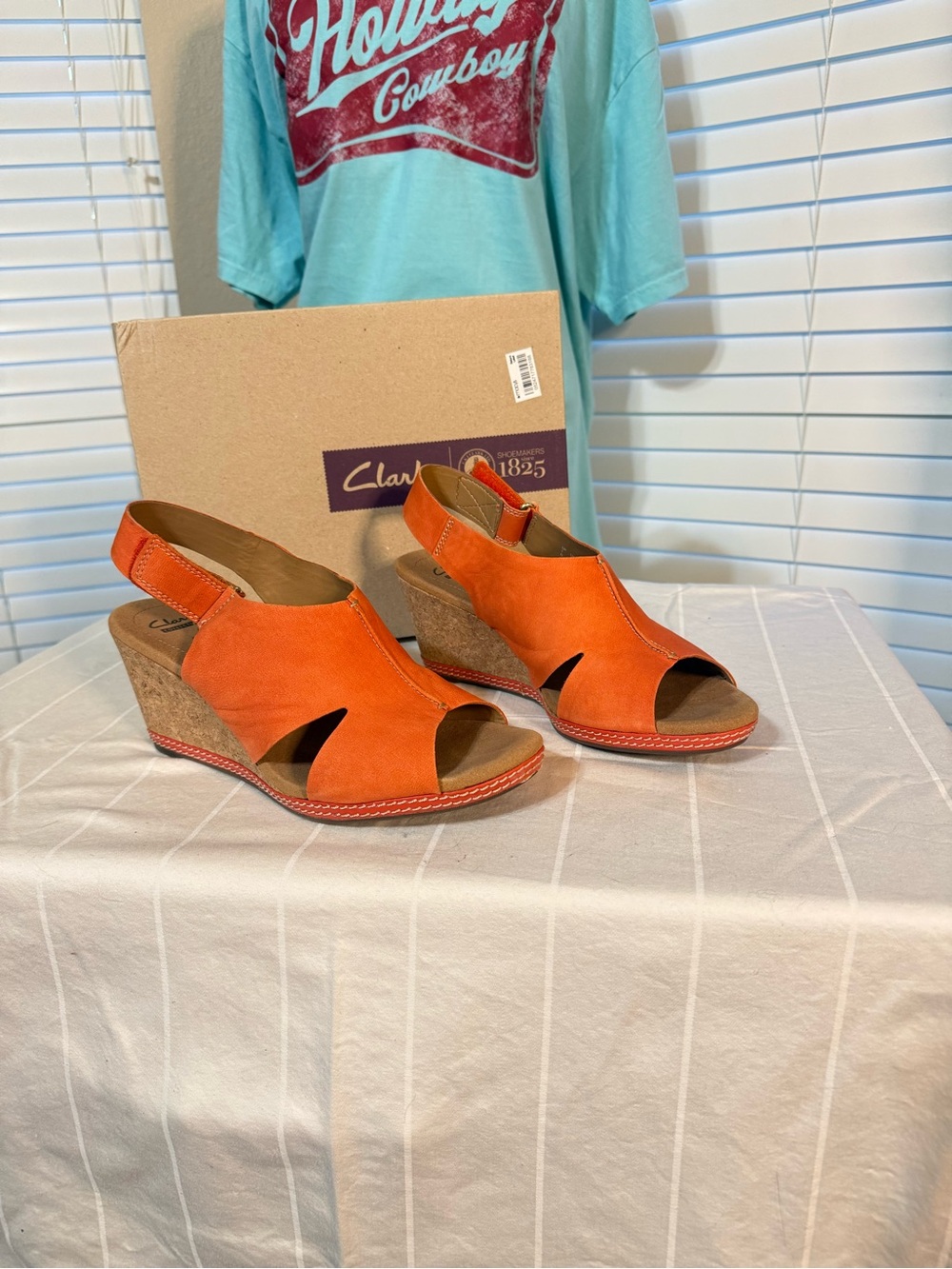 Clarks Orange Suede Slingback Wedge Sandals